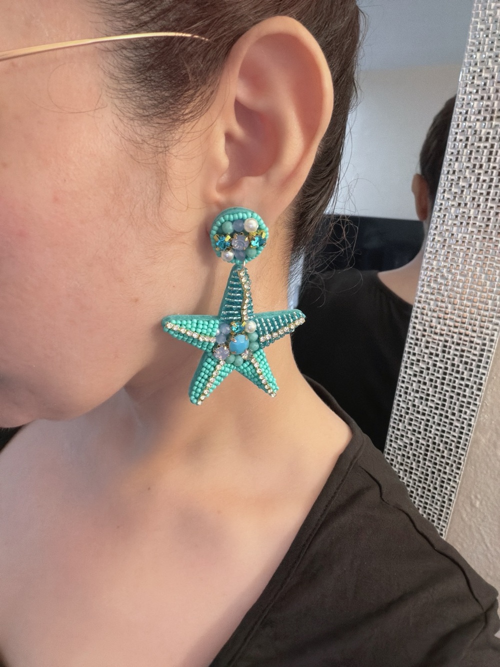 Turquoise Starfish Beaded Drop Earrings - Women Jewelry